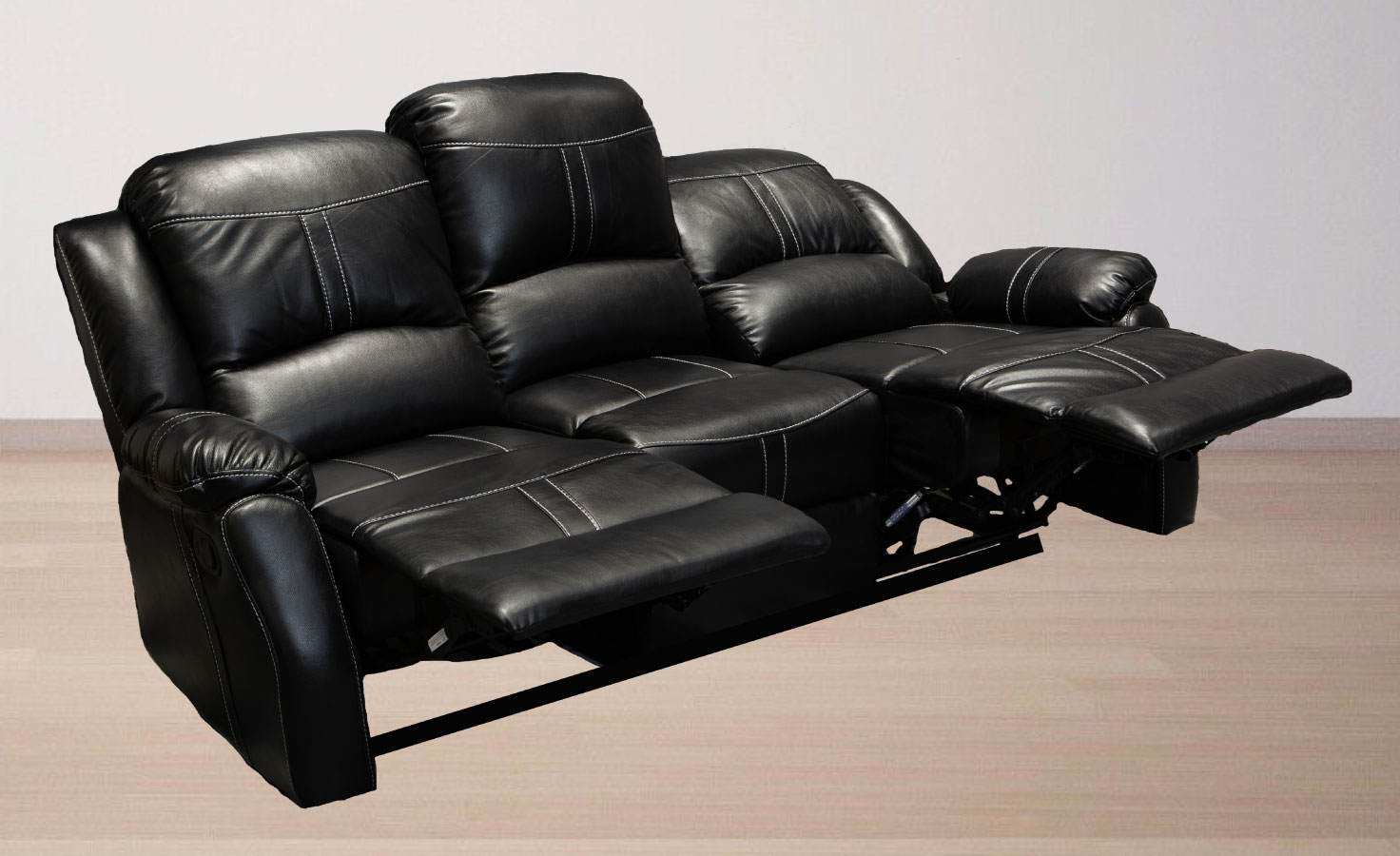Lorraine BelAire Deluxe Ebony Reclining Sofa in Reclined Position Right Profile Shot by American Home Line